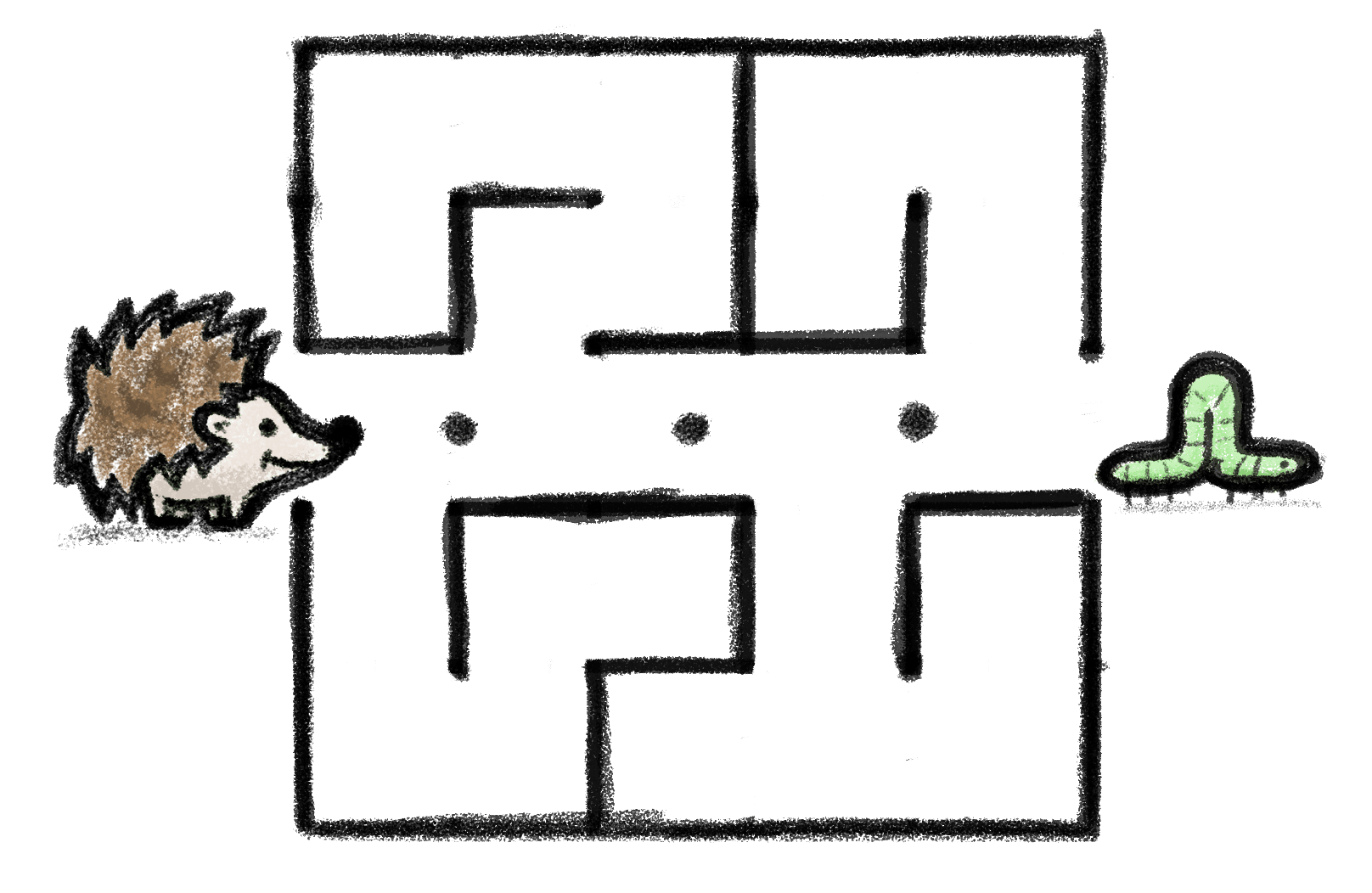 Igelkott som hittar genväg till insekt genom labyrint