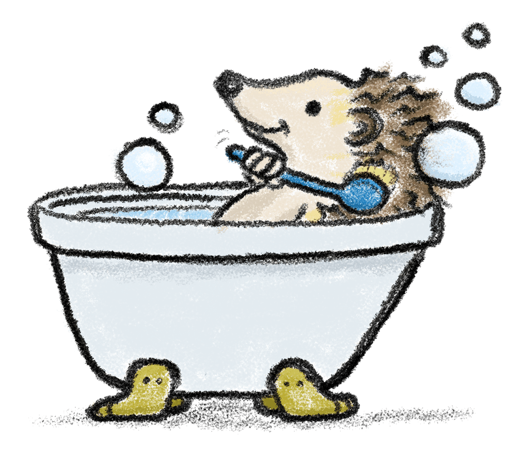 Igelkott som badar i ett badkar